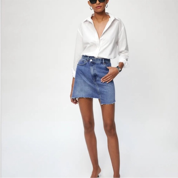 Reformation Dresses & Skirts - Reformation Jeans Ellie Asymmetric Denim Mini Skirt in Seneca Blue Size 27
